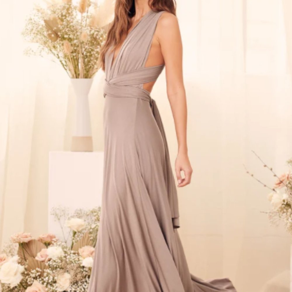 Lulu's Taupe Beige Multiway Maxi Dress Small